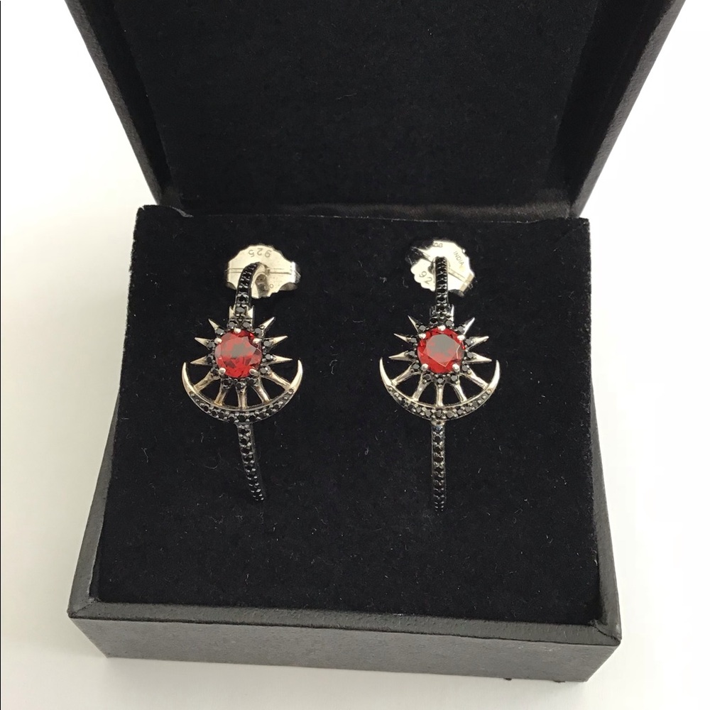 Carol Brodie Garnet Spinel Crescent Star Earrings
